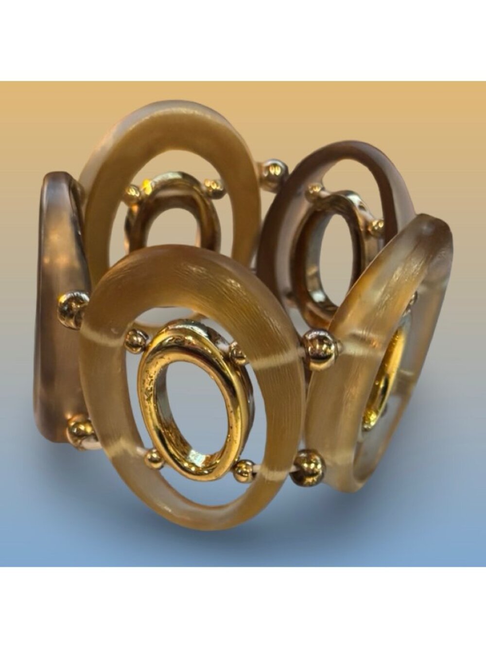 Gold-Toned Interlocking Circular Oversized Bracelet Resin Accents Glossy Finish